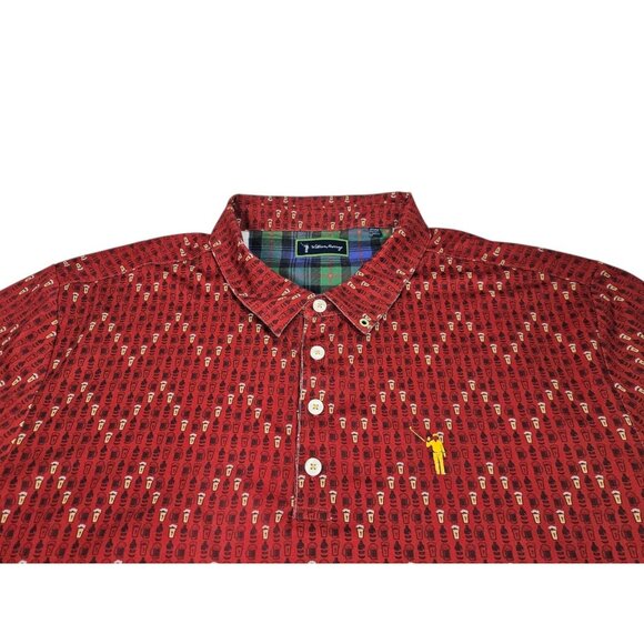 William Murray Polo Shirt Beer Glasses Pattern Men's XXL Red Golf Performance - Picture 1 of 11